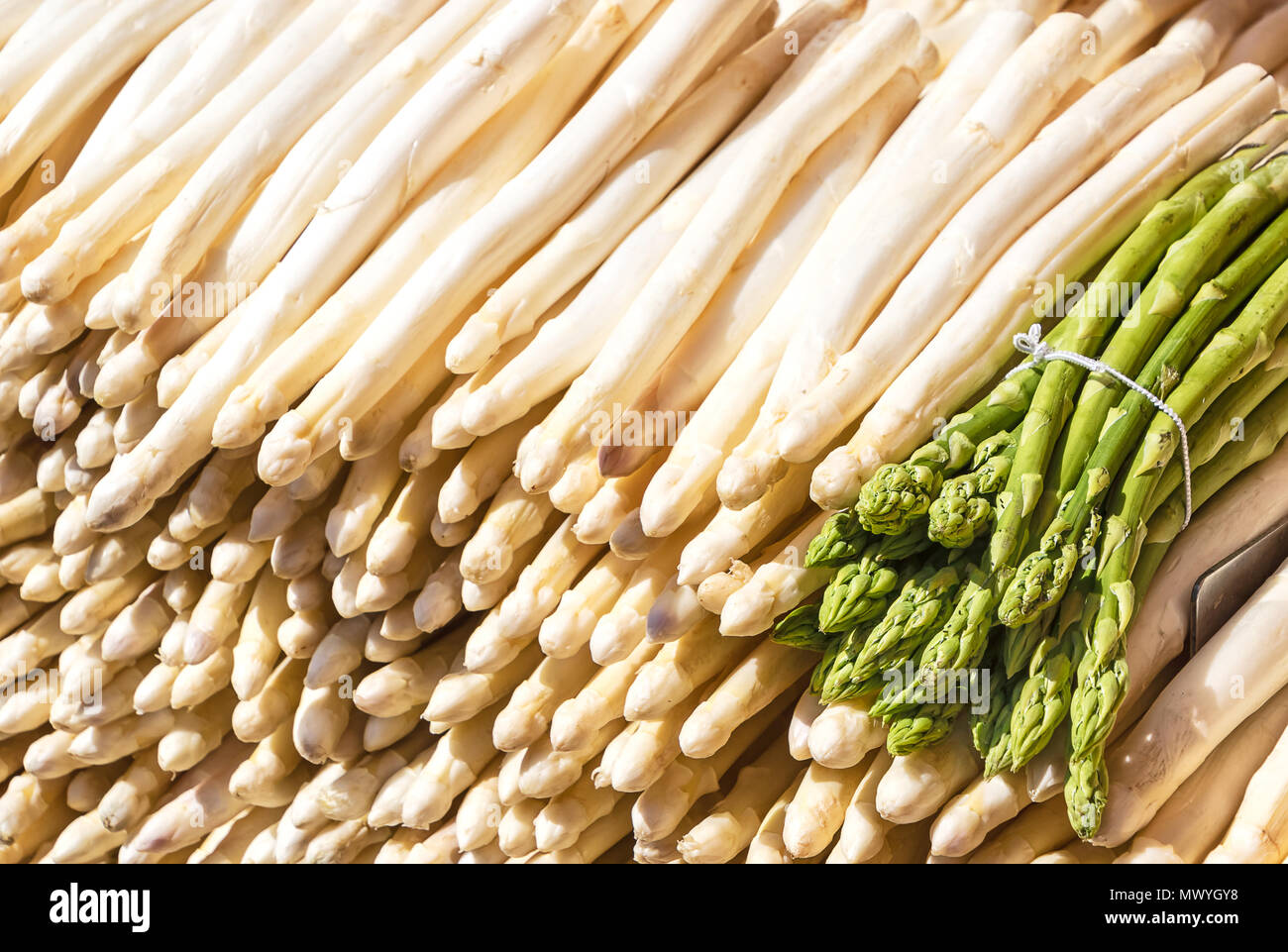 Arrangement des asperges blanches et vertes fraîches Banque D'Images