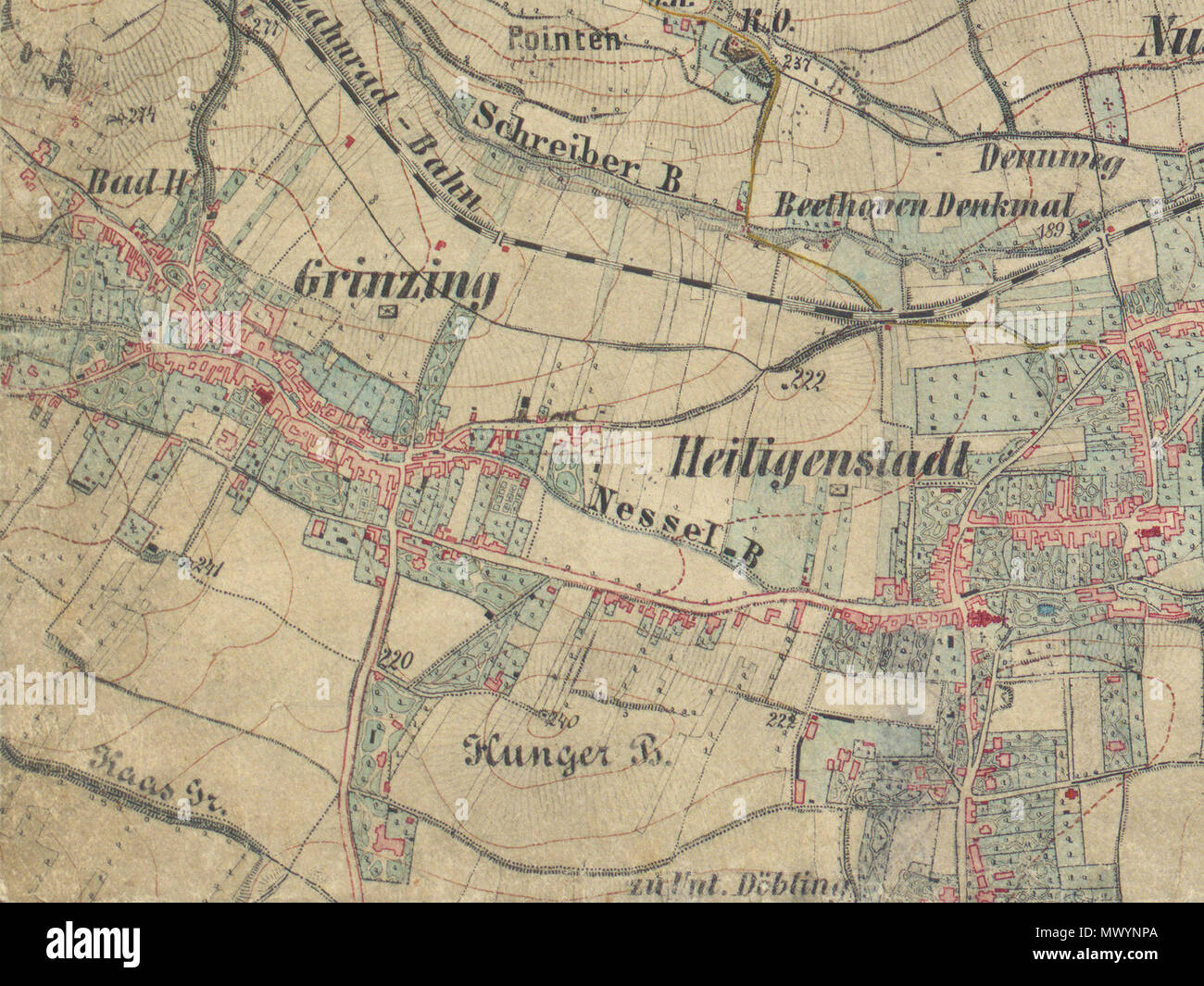 . Anglais : Site de Grinzing, près de Vienne, 1872 Deutsch : Ausschnitt aus historischer Landkarte : Gradkartenblatt 12 Zone colonne XV Section c3 (später 4657/3c). Wien Floridsdorf, Strebersdorf, Heiligenstadt, Bisamberg. Franzisco-josephinische Landesaufnahme (3.) der österreichisch-ungarischen Monarchie. Aufnahmeblatt 1:12.500. Aufnahmeblatt:1 1872Aufgenommen 12,500. Circa 1872 1872 Aufgenommen .. Österreichisch-Ungarische Monarchie, Militärgeographisches Institut 356 LA3 1872 Grinzing Banque D'Images