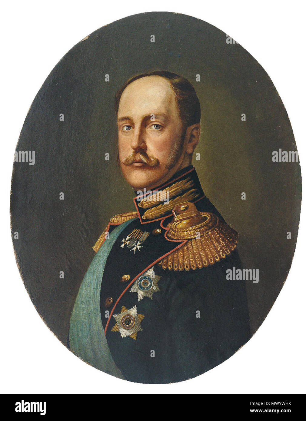 . Portrait des Zaren Nicholas I. Öl/Lwd. Ovale, 74 x 58 cm., undeutlich signiert und datiert 186( ?) . voir description 150 Tsar Nicolas I 1860 Banque D'Images