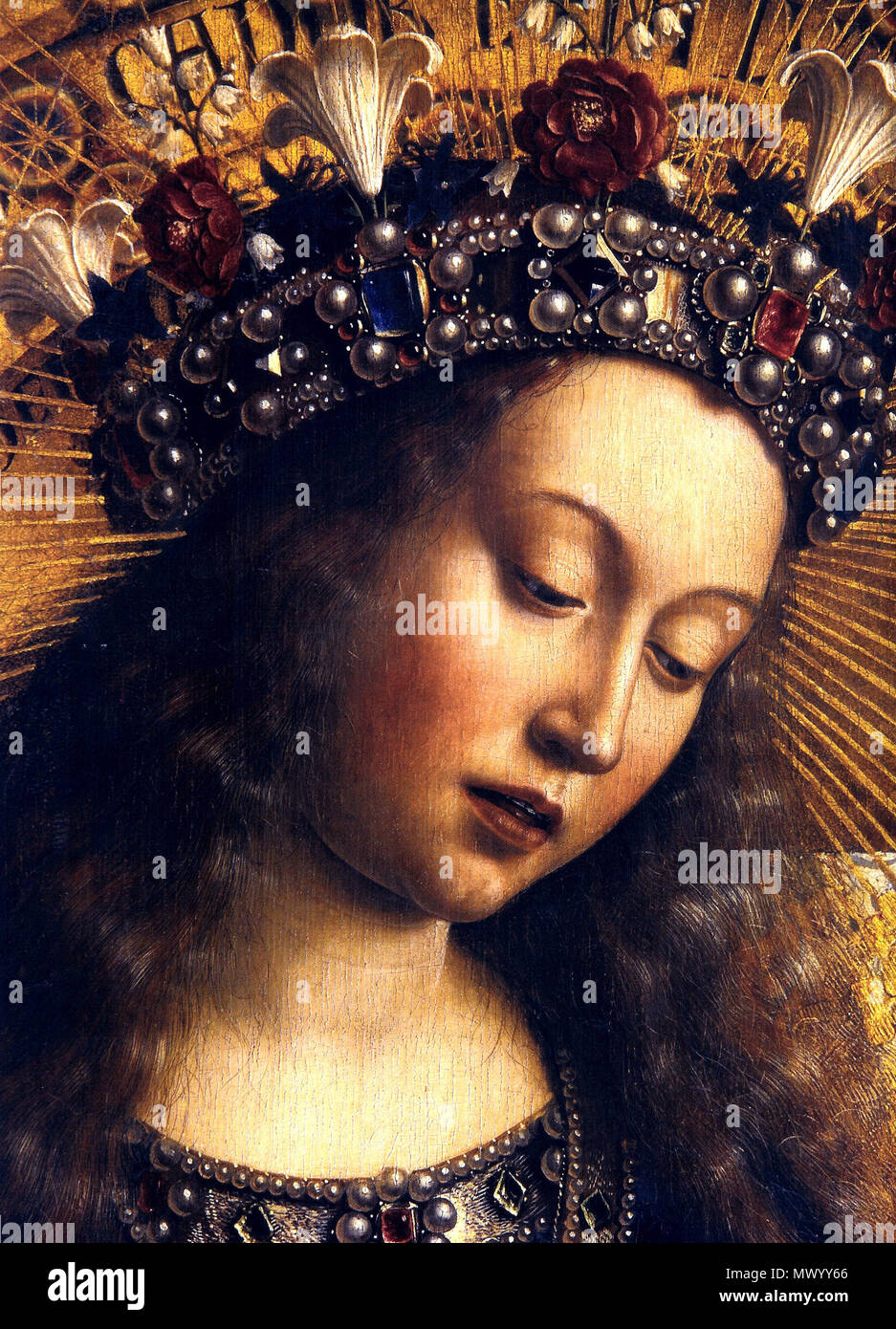 .  = = Jan van Eyck : 'Gand' retable, terminé 1432. Détail : Mary . 25 décembre 2010, 15:43 (UTC). Retable de Gand C - Mary.jpg : Piet De Somere travail dérivé : Memorato (talk) 243 C - Retable de Gand Mary-2010-25-12 Banque D'Images