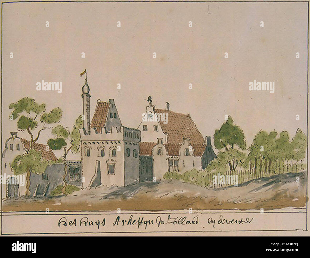 . Nederlands : Het huys dans Arkestyn Zalland bij de Deventer. Aquarel. 16 janvier 2007 (date d'origine) (texte original : 1723/33). Le programme d'origine était Jan Arkesteijn à Dutch Wikipedia version ultérieure(s) ont été chargé par Erik Baas à nl.wikipedia. (Texte original : Kopie A. porte Schoenmaker) Arkelstein 337 Kasteel bij Deventer Banque D'Images