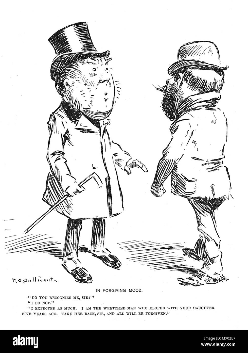 . English : 'En pardonnant Mood' caricature de T. S. Sullivant, d'abord paru dans le magazine Life's 29 Septembre 1898 Question . 29 septembre 1898. T. S. Sullivant 585 T. S. Sullivant (1898-09-29) à l'humeur Qui Pardonne Banque D'Images