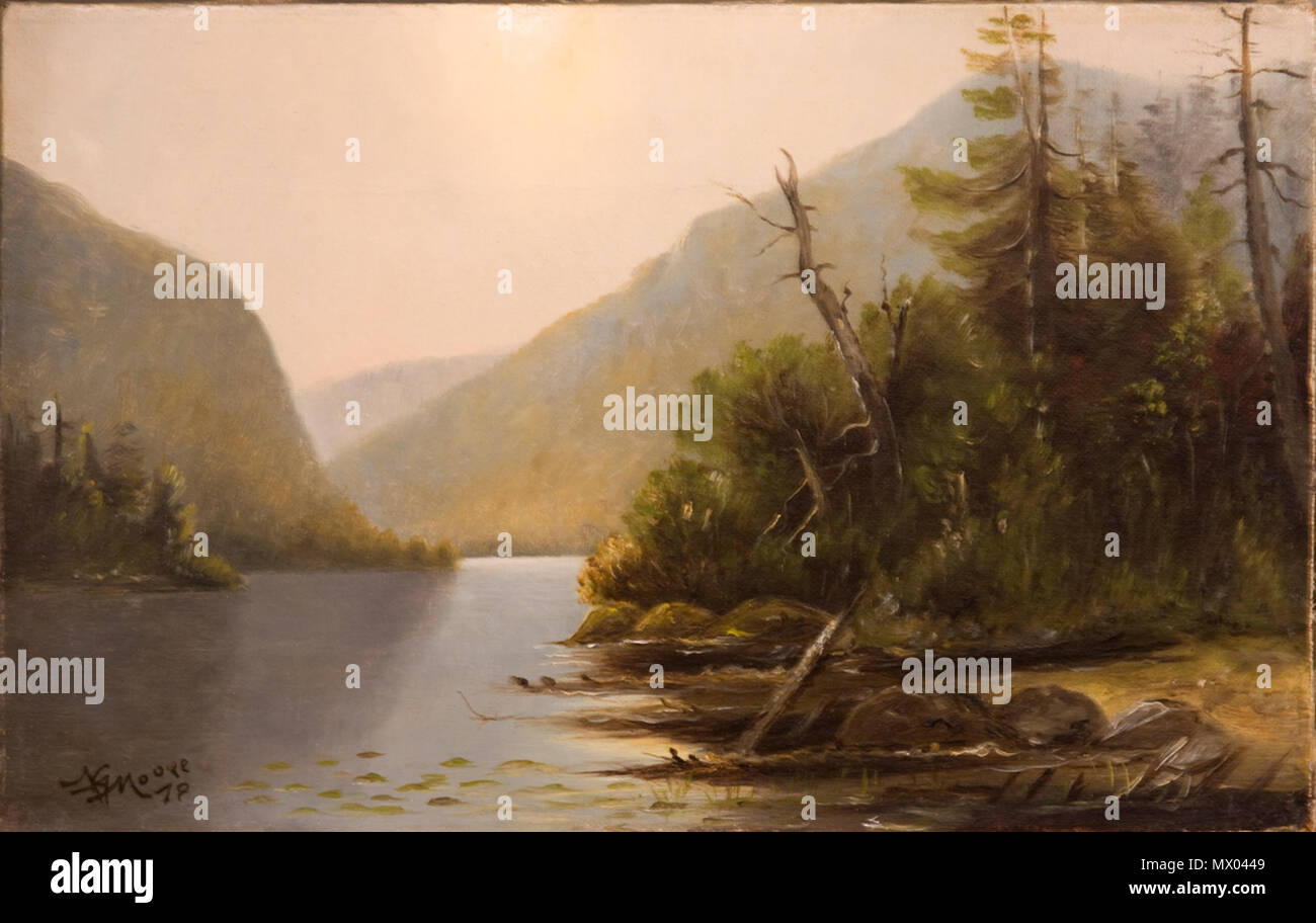 . Anglais : Echo Lake, peinture par Nelson Augustus Moore, Date précise inconnue (avant 1902). Huile sur toile ; 8' x 13'. Actuellement (avril 2012) en la possession de la Jackson Historical Society, en vente. . Avant 1902. 424 Moore Echo Lake Banque D'Images