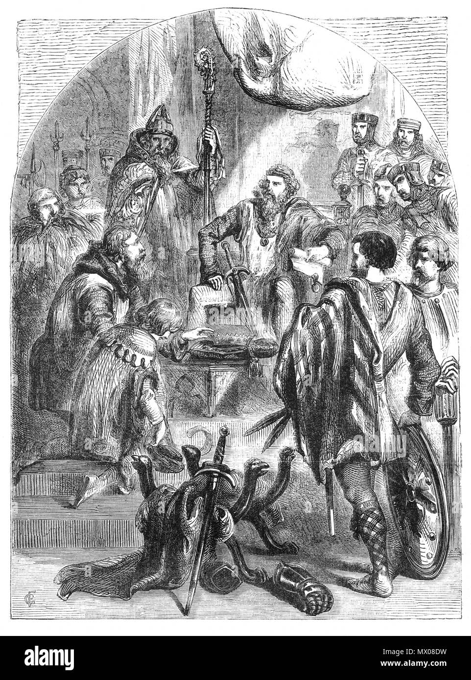John Balliol (1249 - 1314) Hommage à King Edward I. Après la mort de Margaret, femme de ménage de la Norvège, reconnue comme reine d'Écosse en mars 1286, Balliol a été choisi comme le nouveau roi en 1292 par un groupe de nobles sélectionnés dirigé par le roi Édouard I d'Angleterre. Edward a utilisé son influence sur le processus de subjuguer l'Ecosse et l'Écosse comme un traité vassal de l'Angleterre. Edward's influence dans les affaires écossaises du règne de Balliol contaminé et la noblesse écossaise le destitua en 1296 et a nommé un conseil des douze de la règle au lieu et a signé l'Auld Alliance avec l'Angleterre, l'ennemi de la France. Banque D'Images