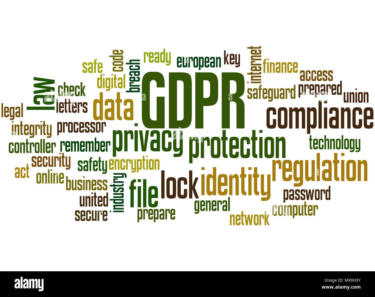 Règlement général sur la protection des données (PIBR) mot concept cloud sur fond blanc. Banque D'Images
