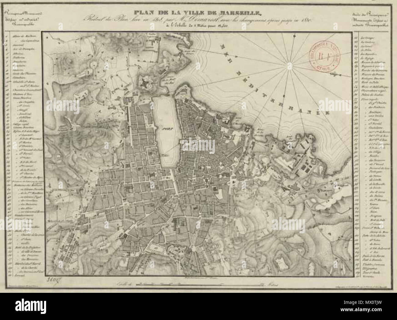 . English : Plan de Marseille en 1830 . 1830. Demarest 487 1830 PLAN DEMAREST Banque D'Images