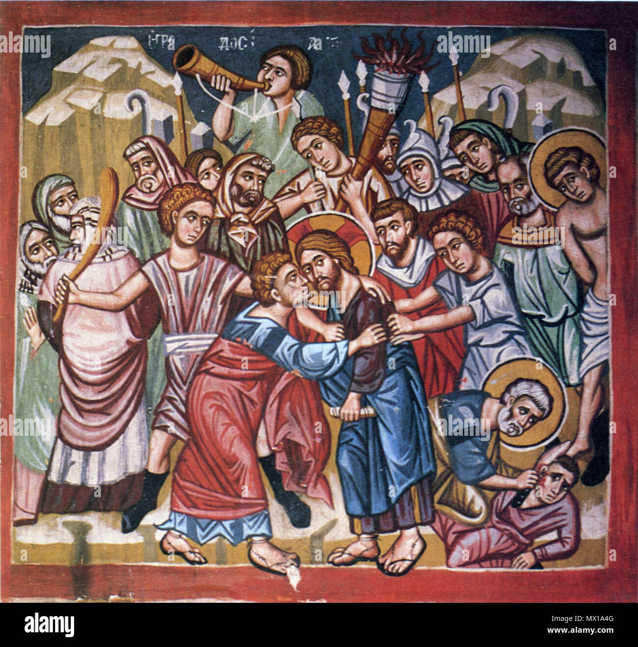 . Anglais : la trahison du Christ. La peinture dans l'église Sainte Croix en Platanissa, Chypre, datée du 1494 . 14 mai 2012 peintres médiévaux. inconnu à Chypre (12e à 14e siècle) 489 Gefangennahme Platanistasa Banque D'Images