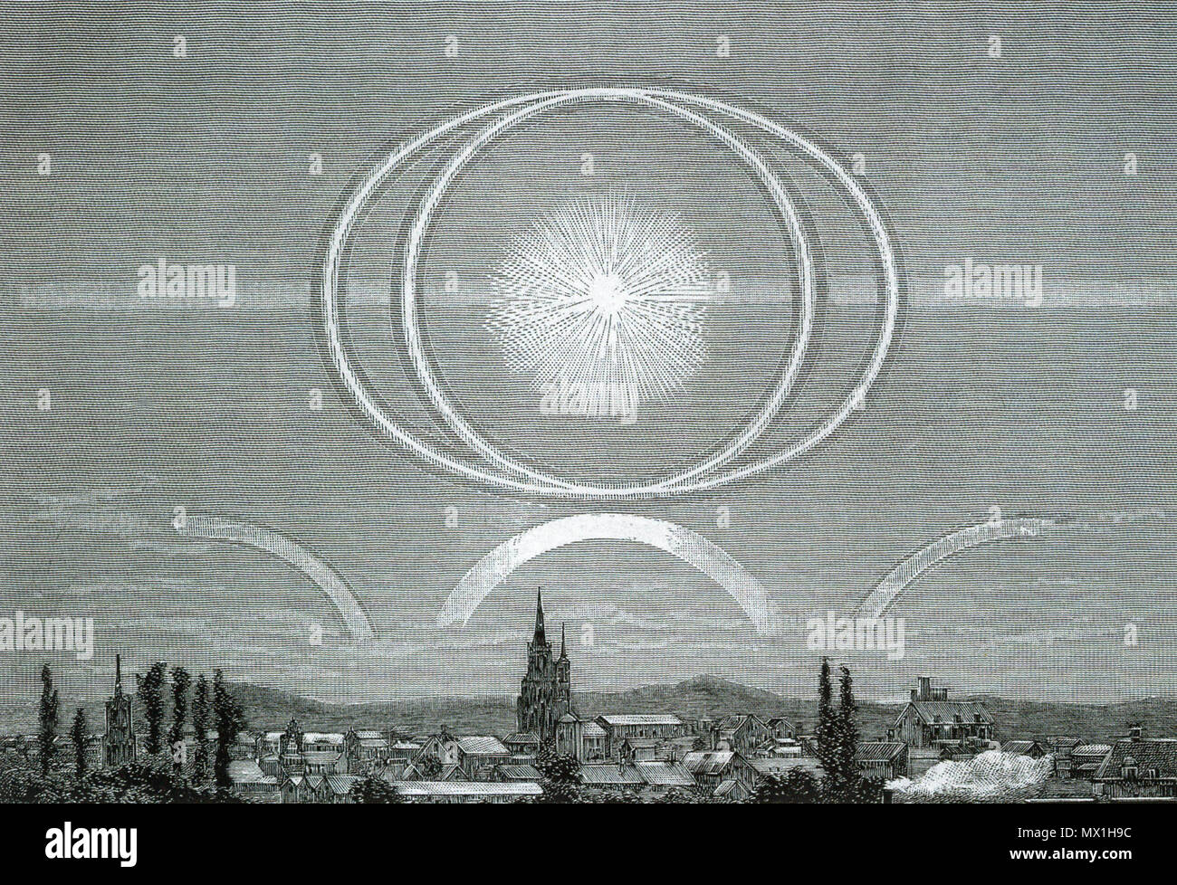 . Anglais : Halo sur Argentan en France le 3 mai 1886. 1888. 424 Inconnu Moon halo Banque D'Images