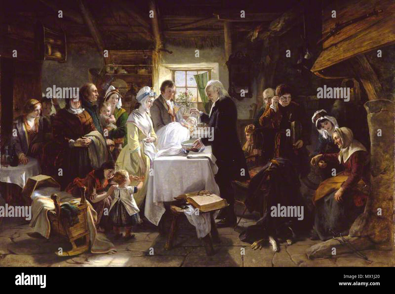 . Anglais : Peinture d'un baptême dans un cottage en Ecosse. . 1850. John Philip 71 Baptême en Ecosse Banque D'Images