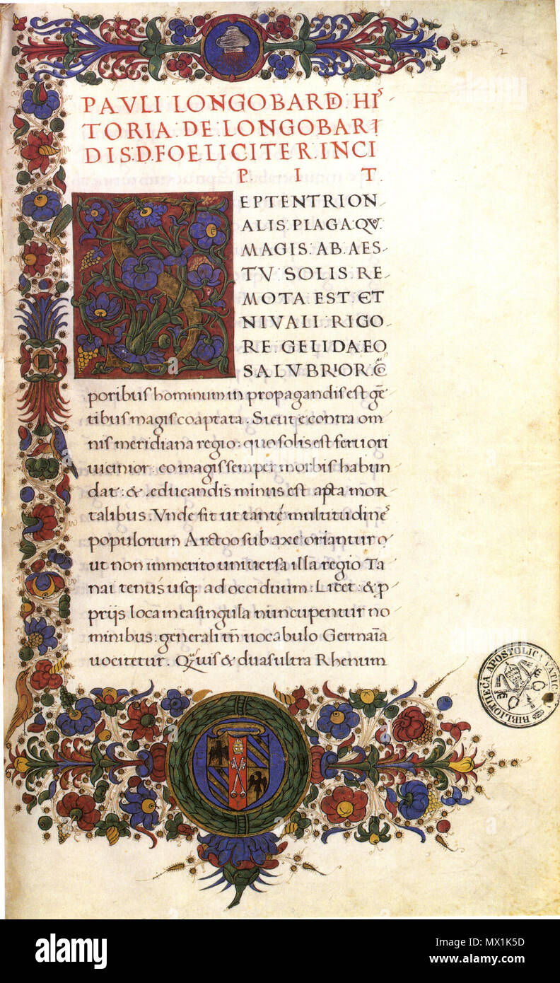 . Anglais : Paulus Diaconus, l'histoire des Lombards (début) dans un manuscrit humaniste. Biblioteca Apostolica Vaticana, Urbinas Lat. 984, fol. 2r. Deutsch : Paulus Diaconus, Historia gentis Langobardorum (Anfang) in einer Handschrift humanistischen. Biblioteca Apostolica Vaticana, Urbinas Lat. 984, fol. 2r. seconde moitié du 15ème siècle. Paulus Diaconus 472 Paulus Diaconus, l'histoire des Lombards, Urbinas Lat. 984 Banque D'Images