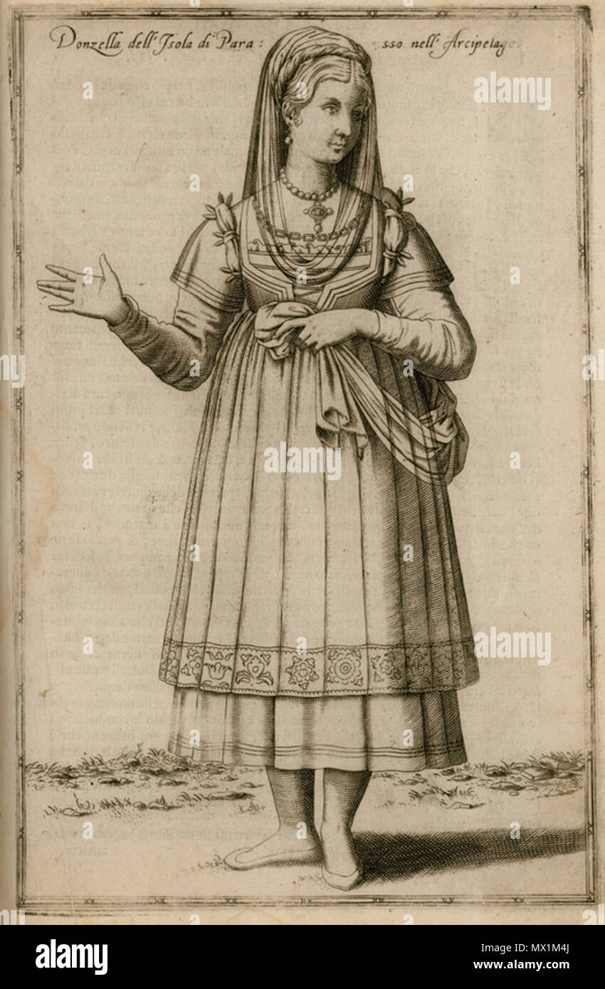 Donzella 169 dell'Isola di Parasso nell'Archipel - Nicolas De Nicolay - 1580 Banque D'Images