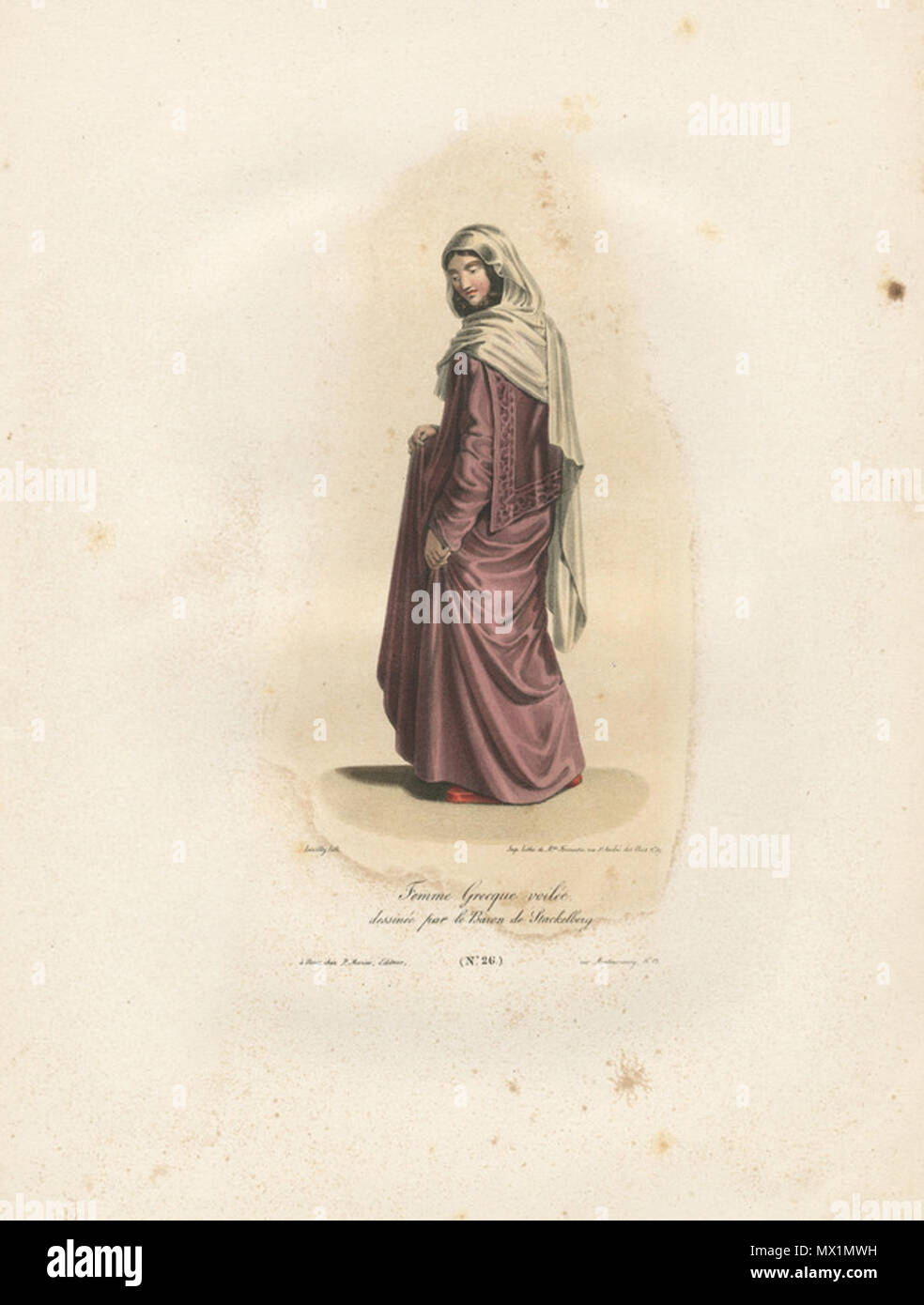 205 Femme Grecque voilée, dessinée par le baron de Stackelberg - Otto Magnus Von Stackelberg - 1828 Banque D'Images