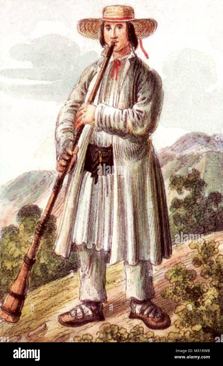 . Anglais : Boykos. Subethnic Western-Ukrainian groupe de Highlanders des Carpates. Українська : Бойки. Західно українські верховинці Карпат-з. Старовинна листівка. 1834-1836. Юрій Глоговський 279 Highland Boyko de Beskydy, district de Sianok 1839 Banque D'Images