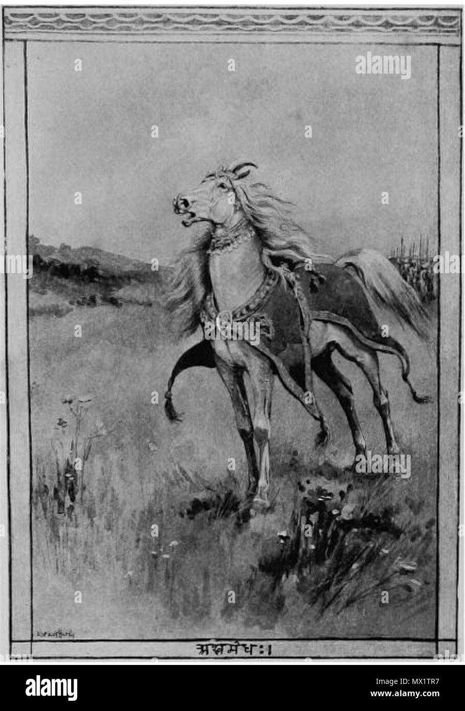 . Anglais : à partir de la réserve de la Mahabharata par Romesh Chunder Dutt . D'abord publié en 1899. Romesh Chunder Dutt 519 Retour de l'enterrement horse Banque D'Images