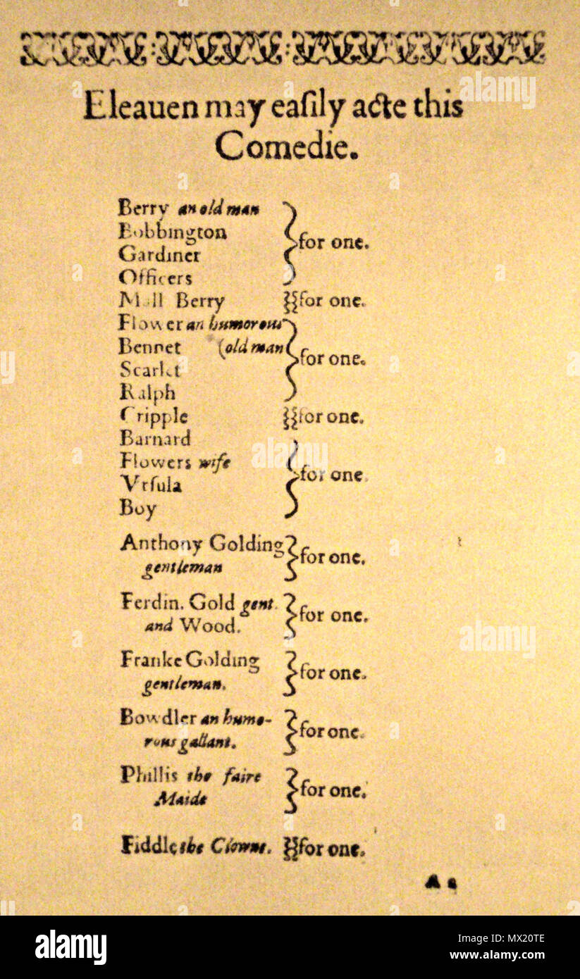 . Anglais : Dramatis Personae . 23 octobre 2012, 21:16:28. Imprimé pour Henry Rockit en 1607. 595 La femme de chambre de l'échange équitable Banque D'Images