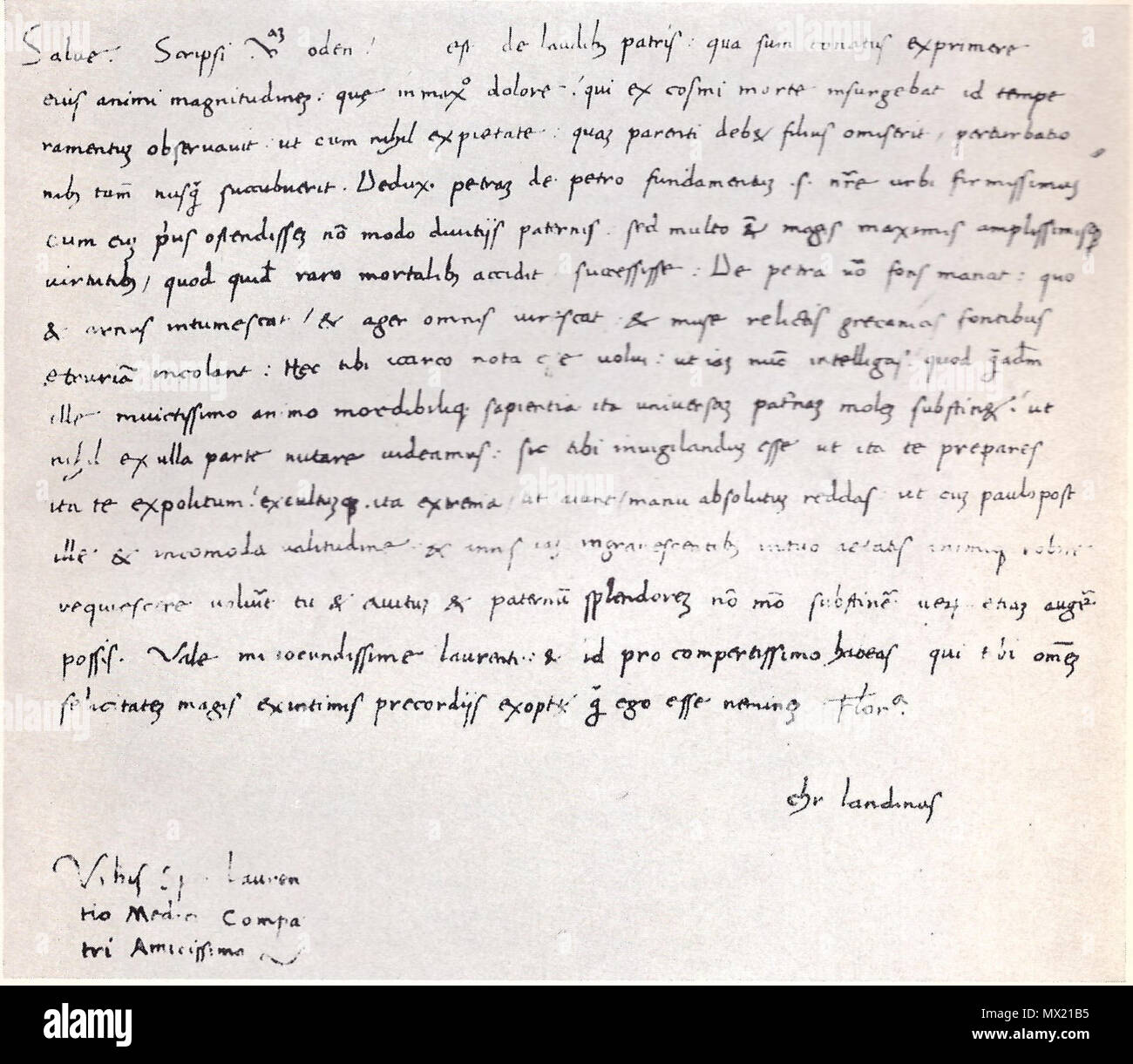 358 Landino, lettre autographe, Forlì Banque D'Images