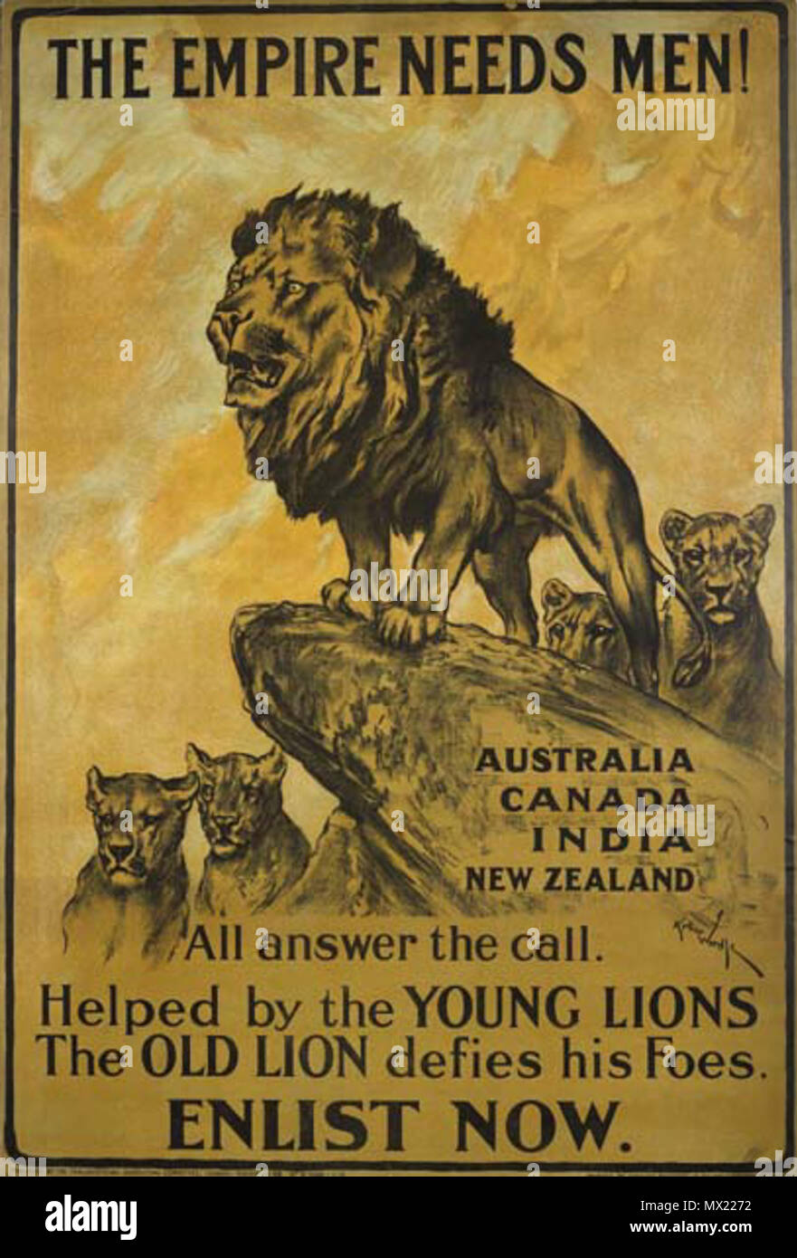 . Anglais : Le recrutement parlementaire a produit cette affiche de la Première Guerre mondiale. Conçu par Arthur Wardle, l'affiche exhorte les hommes à partir de pays de l'Empire britannique à s'enrôler dans l'armée britannique. 1er janvier 1915. Arthur Wardle (1860-1949), peintre britannique Description Date de naissance/décès 1860 16 juillet 1949 Lieu de naissance/décès London London Authority control : Q4800613 : 107371021 VIAF ULAN : 500022735 RKD : 82864595 l'Empire a besoin d'hommes de la PREMIÈRE GUERRE MONDIALE Banque D'Images