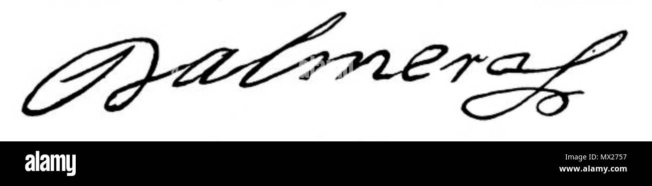 . English : Signature de Guillaume d'Alméras, marquis de Mirevaux, c. 1617-1676, lieutenant général des armées navales. 16 août 2013, 21:49:09. Guillaume d'Alméras (v. 1617-1676) 257 Guillaume d'Almeras - signature Banque D'Images