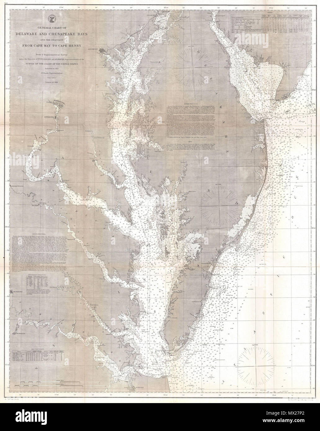 Grande Carte Marine Vintage Baie De Chesapeake 44x36 Pouces - Bateau Pêche