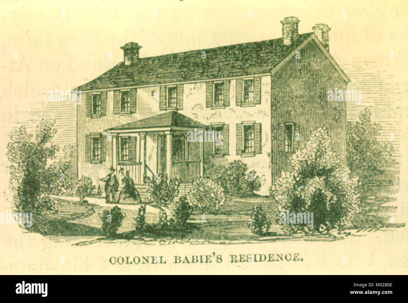 . Anglais : Croquis par Lossing, qui montre la structure originale de la Maison François Baby pendant le temps de la guerre de 1812. Date de l'inconnu ; croquis illustrant house en 1812, quand il a été commandered par le Brigadier-général américain William Hull pendant la guerre de 1812. John Benson Lossing (Février 12, 1813 - juin 3, 1891) 67 Babyhouse Banque D'Images