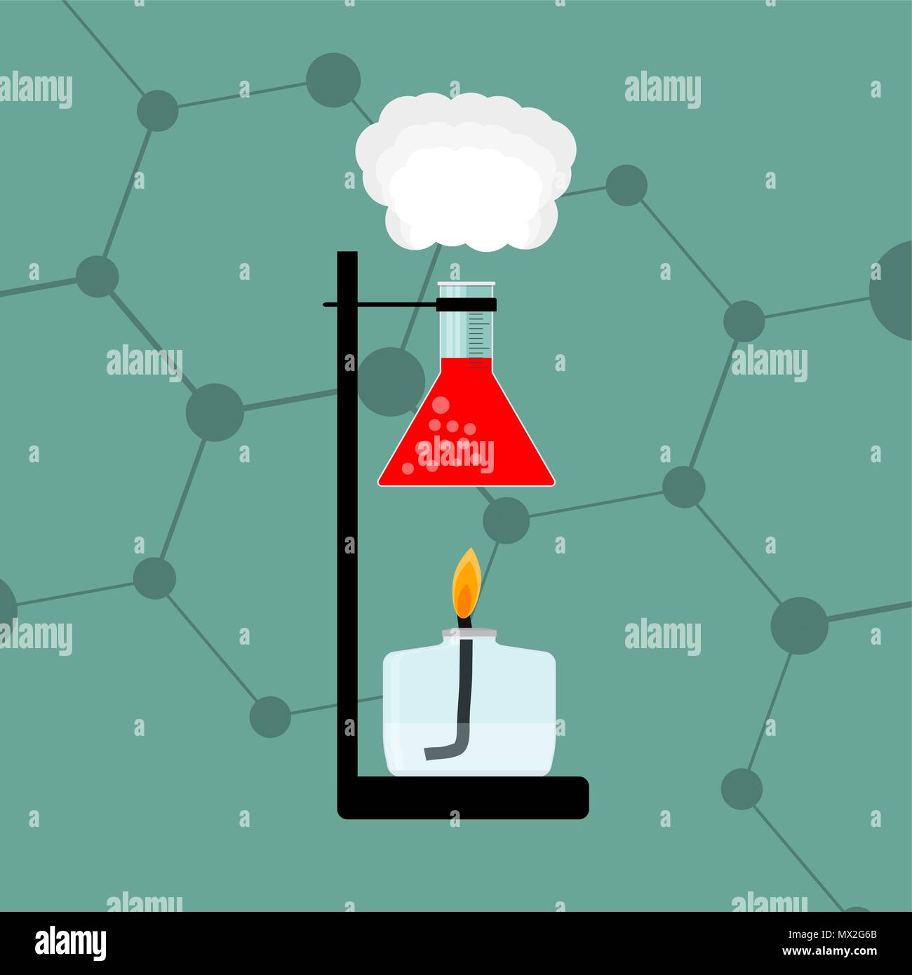 Expérience chimique. Chauffage réactif. Expérience scientifique en laboratoire, des recherches et des analyses chimiques, vector illustration Illustration de Vecteur