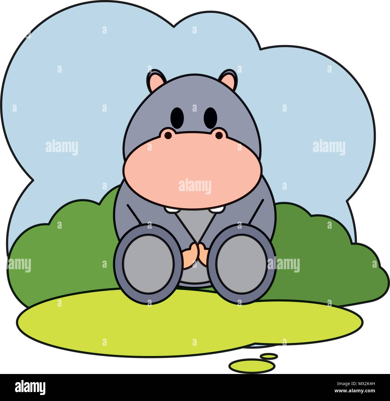 Couleur mignon hippopotame animal sauvage dans le paysage Illustration de Vecteur