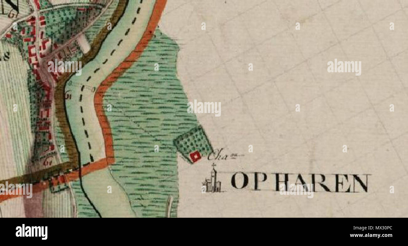 . English : Opharen, devenu quartier de Maastricht, sur une carte établie par le comte de Ferraris. 12 avril 2013, 01:01:27. Comte de Ferraris 457 Opharen Banque D'Images