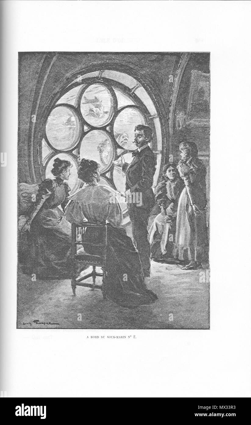 . English : 'A bord du sous-marin n°2', gravure d'un dessin de Louis Tinayre illustrant le roman de Paul d'Ivoi 'Corsaire Triplex' (1898). Illustration figurant dans la seconde partie du roman, au chapitre 2. 8 février 2014, 13:05:55. Ivoi-CorsaireTriplex-Partie 303 Louis Tinayre2-Chap3-illus-ABordDuSousMarinN2 Banque D'Images