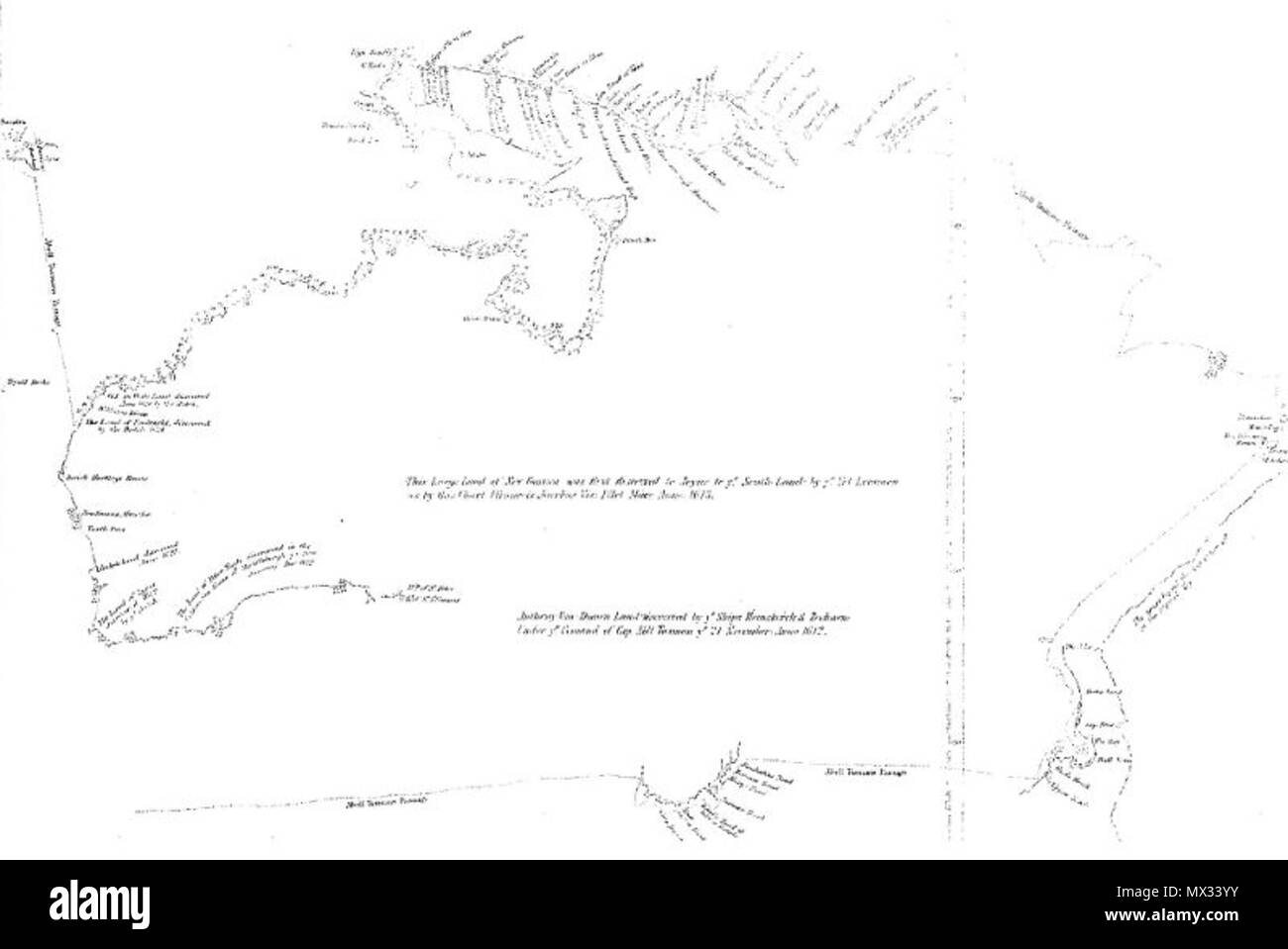 . Il s'agit d'une carte montrant la voie prise par Abel Tasman en 1642. Carte originale remonte au xviième siècle ; début de voyages en Terra Australis a été publié en 1859.. Abel Tasman principalement ; vraisemblablement certains cartographes professionnels ont été impliqués dans la production du produit final. 588 Voie de Tasman Banque D'Images