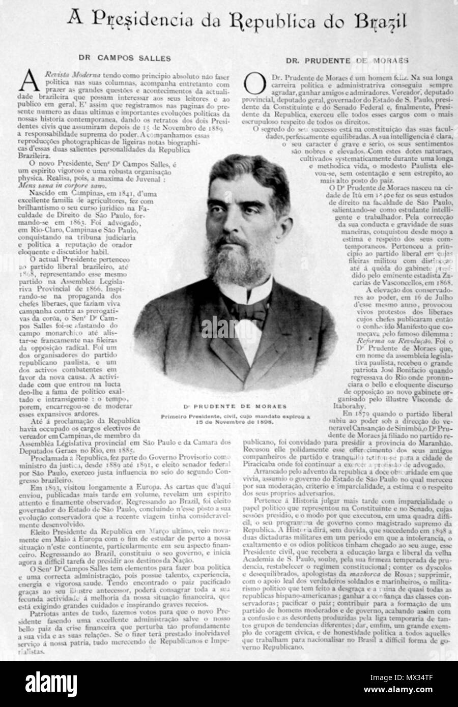 . Português : O periódico carioca UNE Semana faz um balanço do governo de Prudente de Morais e o seu saúda sucessor, Campos Sales. 3 mars 1899. Jornal A Semana A Semana 21 1899 Banque D'Images