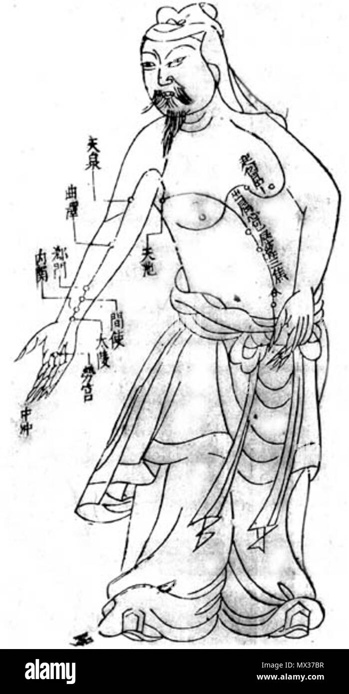 . Anglais : Acupuncture graphique à partir de la dynastie Ming. Euskara : Ming Dynastiaren akupuntura erakusteko garaiko irudia. Français : Mapa de plates d'aplicació d'acupuntura. Le Dinastia Ming. Deutsch : Akupunkturkarte der Ming-Dynastie. Español : Mapa de puntos de aplicación de acupuntura. Dinastía Ming. English : Carte des points d'acupuncture datant de la dynastie Ming. Nederlands : Acupunctuurkaart uit de Ming-dynastie. Slovenščina : Akupunkturna dinastije "karta" de Ming. Türkçe : Çigong'da Akupunktur'dune meridyenlerin önemi da kullanılan plus populaires. 中文 : 手厥陰心包經. Dynastie Ming (1368-1644). Inconnu 31 Akupunkturka Banque D'Images