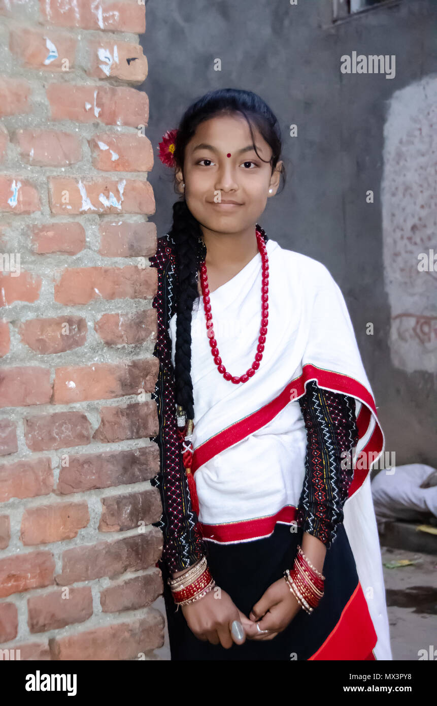 Jeune fille de Bhaktapur, Népal Banque D'Images