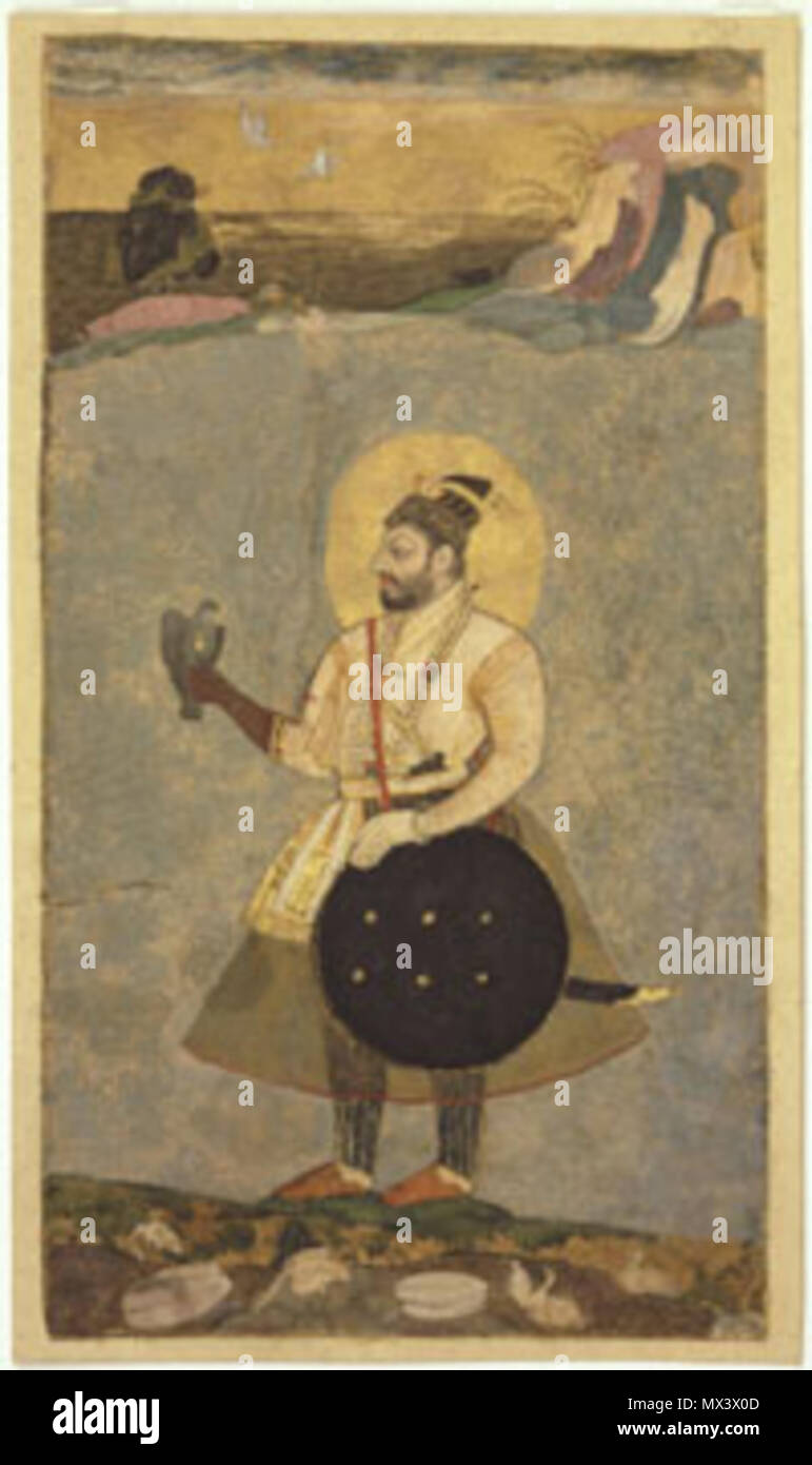 . Anglais : 'Sultan 'Ali 'Adil Shah II fait à Bijapur, Karnataka, Inde c. 1670 Artiste inconnu, l'Inde, Karnataka, opaque et d'or de Bijapur aquarelle sur papier 10 x 6 5/16 1/16 pouces (26,2 x 15,4 cm) en ce moment pas sur voir 2004-149-38 Alvin O. Bellak, Collection 2004 étiquette pendant le règne du Sultan 'Ali 'Adil Shah II de Bijapur (règne 1656-72), souverain de l'un des cinq royaumes islamiques du Deccan, la menace de l'augmentation de la domination militaire de Mughal. Dans la peinture, cependant, la préférence pour le Deccan, fantaisie compositions décoratives repris ses sur le naturalisme Moghol qui avait Banque D'Images