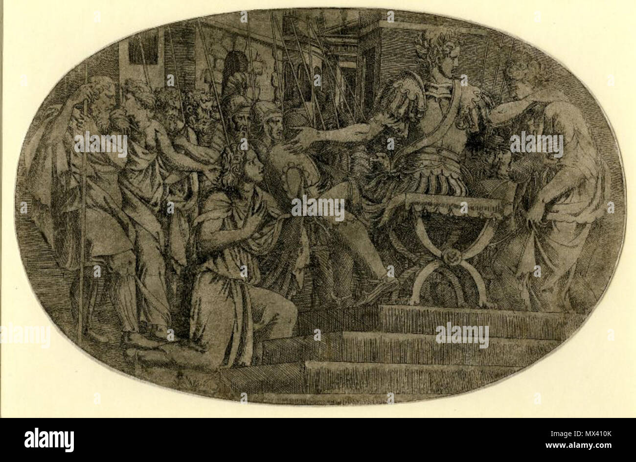 Anglais Imprimer Par Antonio Fantuzzi British Museum La Continence De Scipion Scipion En Armure Romaine Donnant A La Femme A Son Mari A Genoux Sur Le Cote Gauche