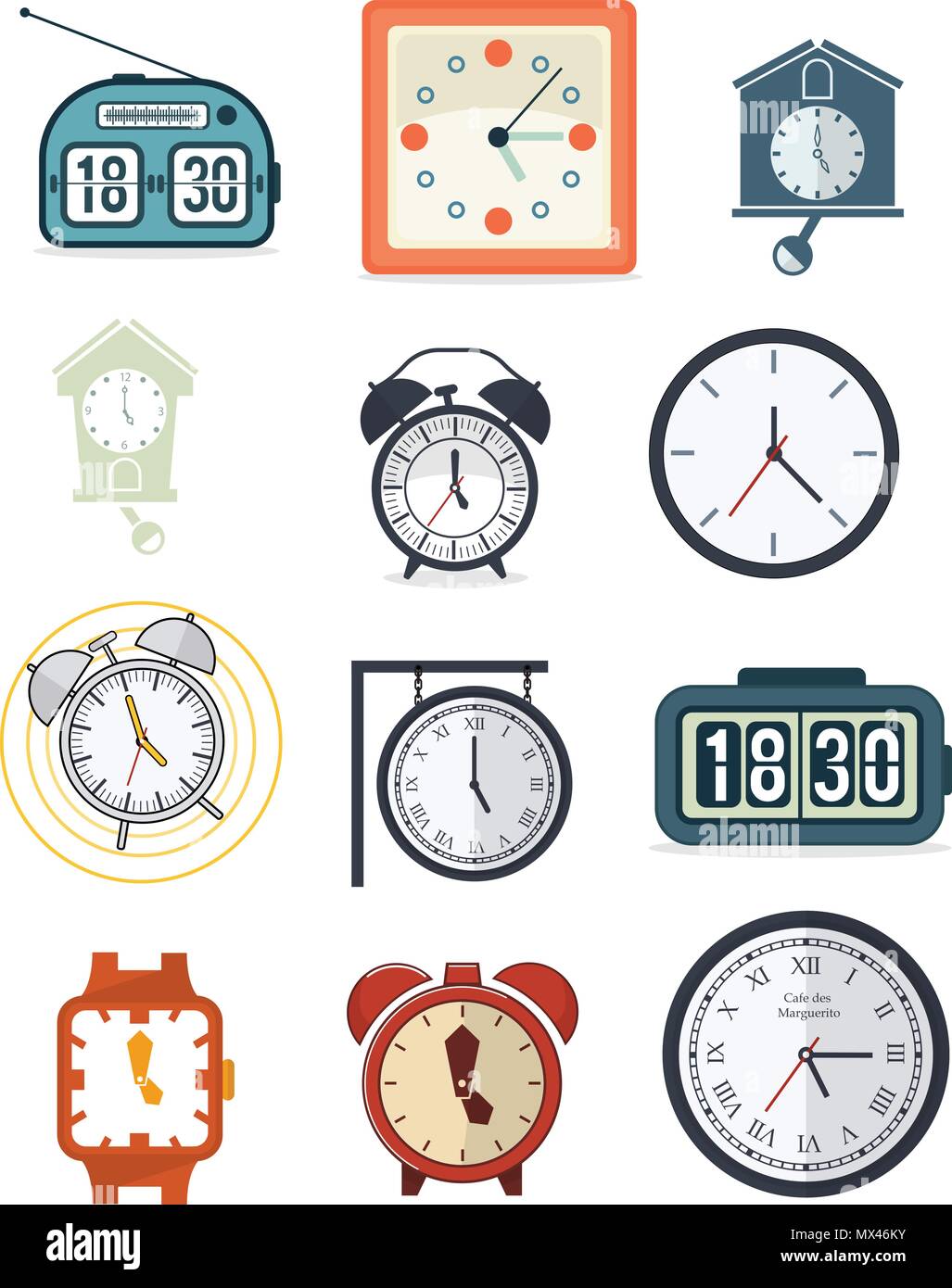 Horloge temps, vecteurs, Modèle plat, Set Illustration de Vecteur