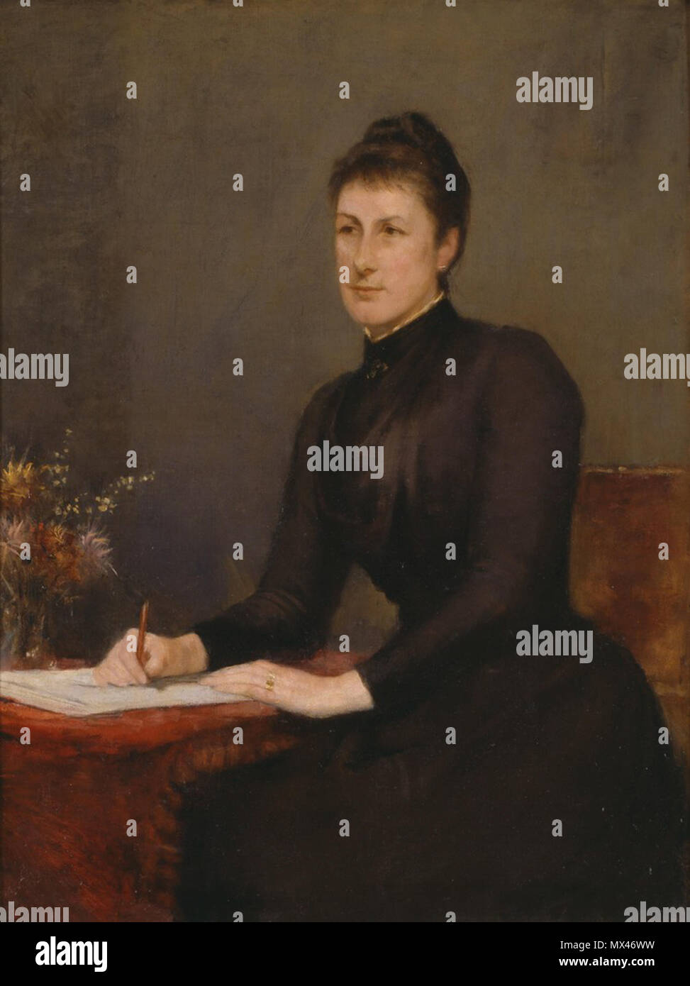 . Madame Couvreur - 'Tasma' . Anglais : Madame Couvreur - 'Tasma' fr:Jessie Catherine Couvreur - montré trois-quart de longueur, à droite, assis tenant un stylo et du papier. . 1890 385 Madame Couvreur - Tasma Banque D'Images