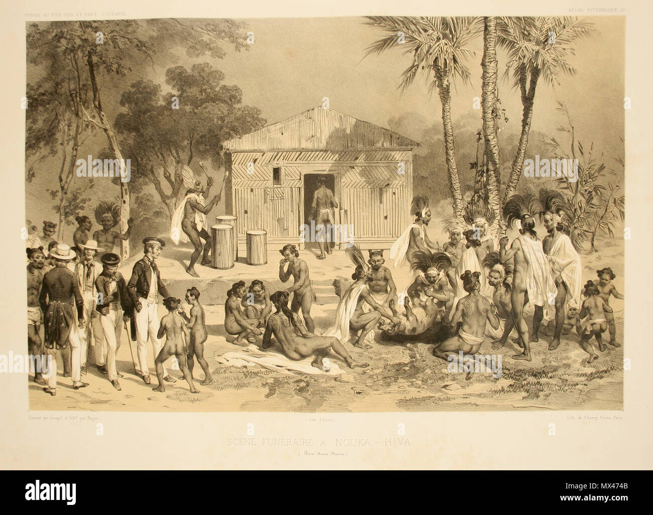 . Scène funéraire à Nouka-Hiva. Atlas pittoresque, planche 57 . 1846. Ernest Goupil, numérisation Jeffdelonge 61 pl 057 Atlas pittoresque Banque D'Images