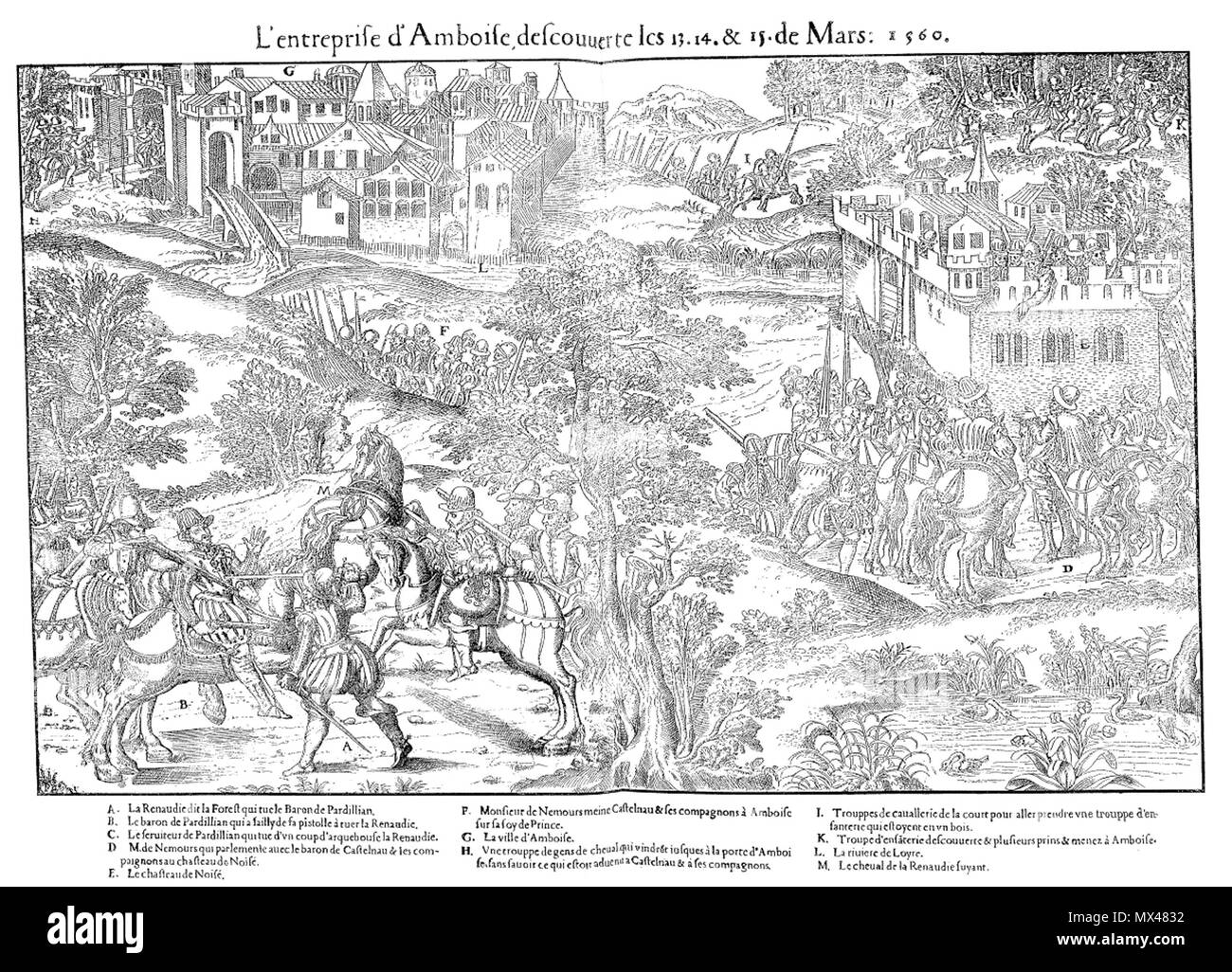 . English : conjuration d'Amboise, gravure de Tortorel et Perrissin, 13 et 14 mars 1560 15 . 1570. Auteur : Perrissin, Jean Jacques (1536 ?-1611 ?), Tortorel. 41 Amboise1560tortorel Banque D'Images