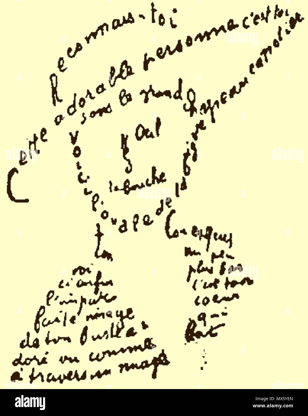 . Il y a longtemps. Guillaume Apollinaire Calligramme 109 Banque D'Images