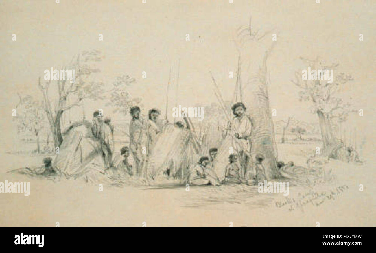 . Anglais : Camp de Gladfield, un dessin au crayon par Martens, Conrad (1801-78) en date du 29 décembre 1851 - 19.1 x 31.1cm tenue à la Mitchell Library, bibliothèque de l'état de la Nouvelle Galles du Sud . 29 décembre 1851. Martens, Conrad (1801-78) 110 Camp de Gladfield Banque D'Images
