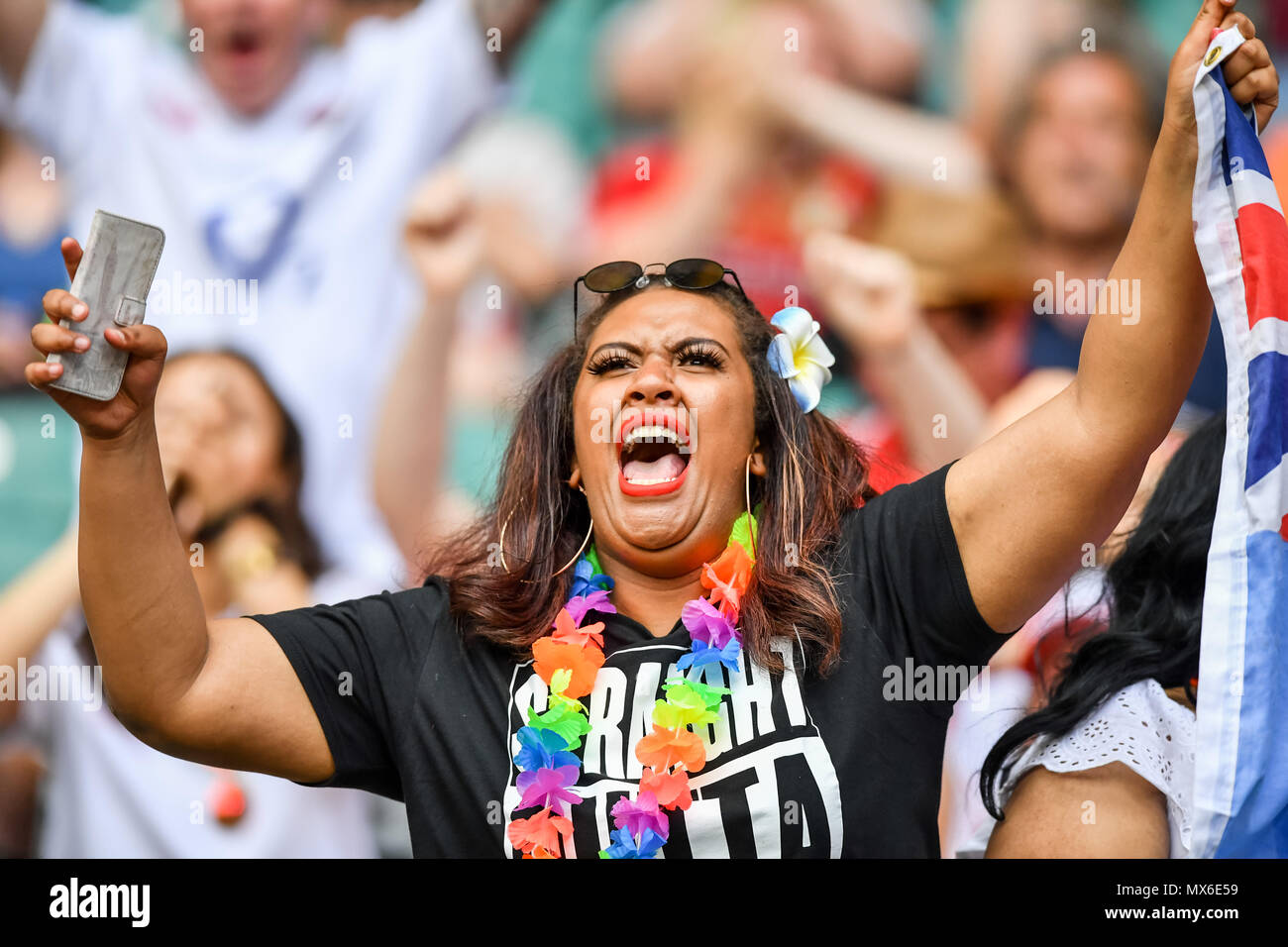 Londres, Royaume-Uni. 3e juin 2018. Les fans lors de la série mondiale de HSBC Le rugby à 7 au stade de Twickenham à Londres dimanche, 03 juin 2018. L'Angleterre, Londres. Credit : Crédit : Wu G Taka Taka Wu/Alamy Live News Banque D'Images