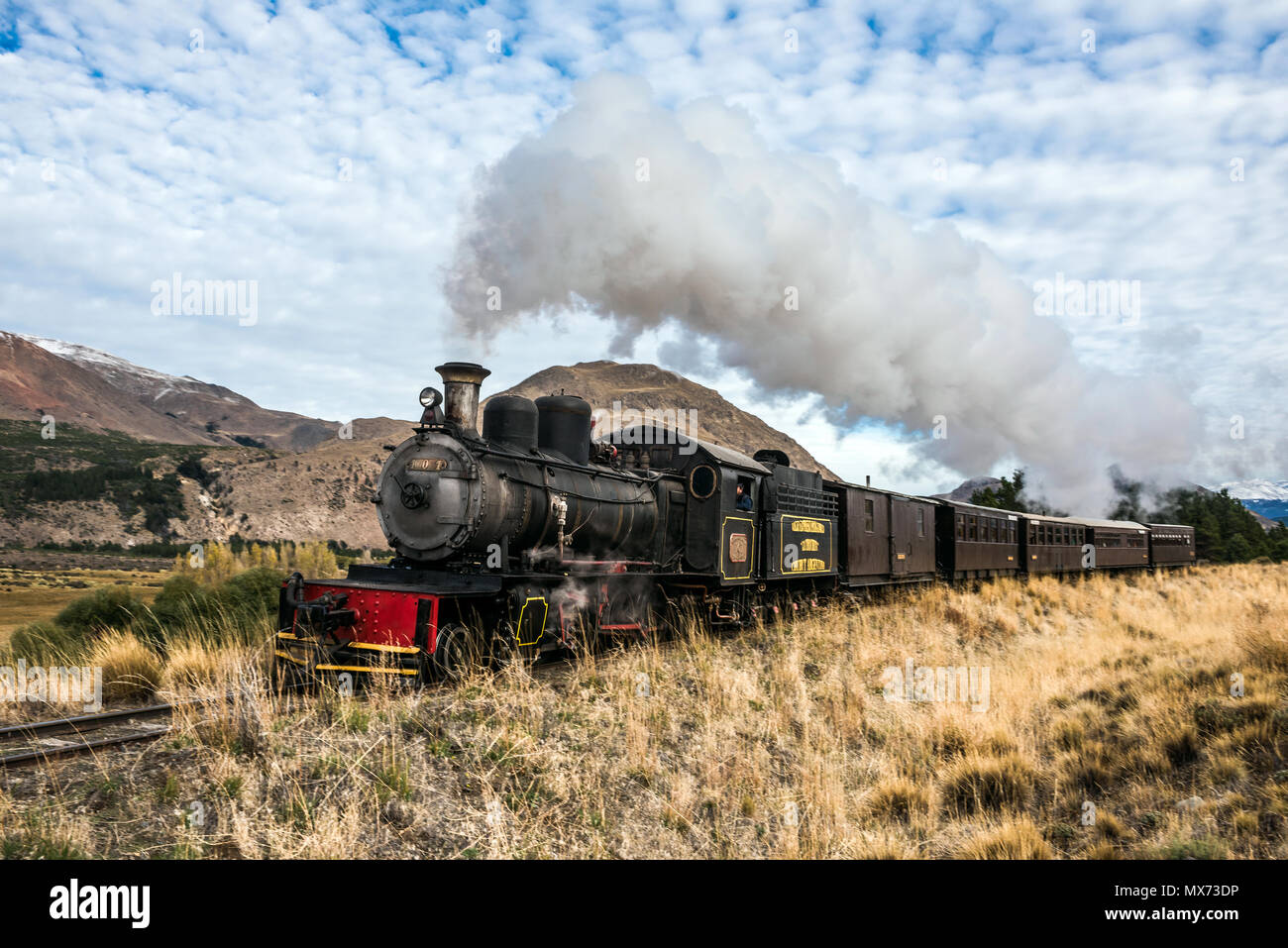 Esquel, Argentine - le 28 avril 2018 : La Trochita (nom officiel : Viejo Expreso Patagonico), en anglais connu comme la vieille Patagonian Express, est un 750 mm Banque D'Images