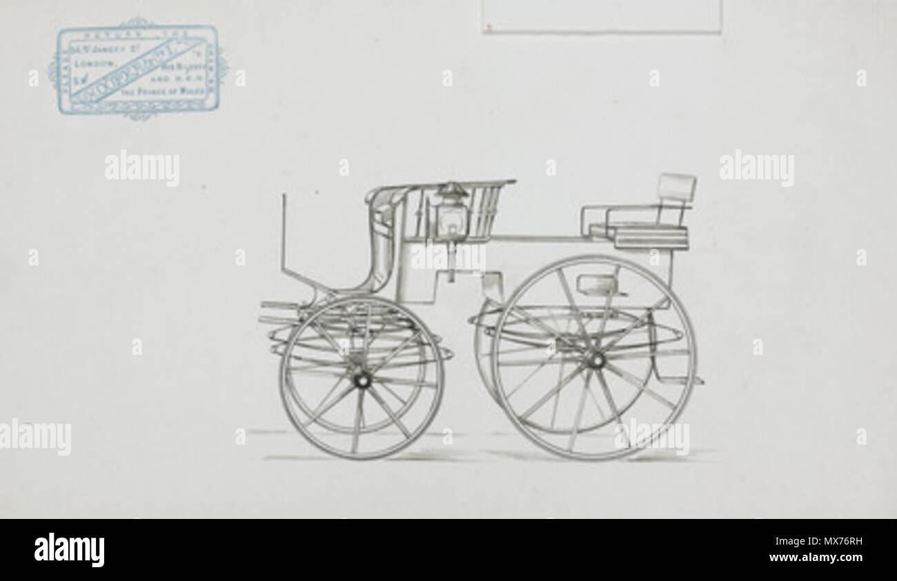 . Dessin d'une conception pour une calèche produit par l'coachbuilders Hooper & Co., l'entreprise a été créée en 1807 à Haymarket, Londres, ont obtenu leur premier patronage royal en 1830, et acquis une réputation de qualité inégalée et de l'artisanat. Au 20e siècle, ils sont passés à la construction de carrosseries pour voitures particulières, et sont surtout connus pour leur association avec Rolls-Royce Ltd. avant 1900. Chariot 116 anonyme, 1870-1900 (2) Banque D'Images