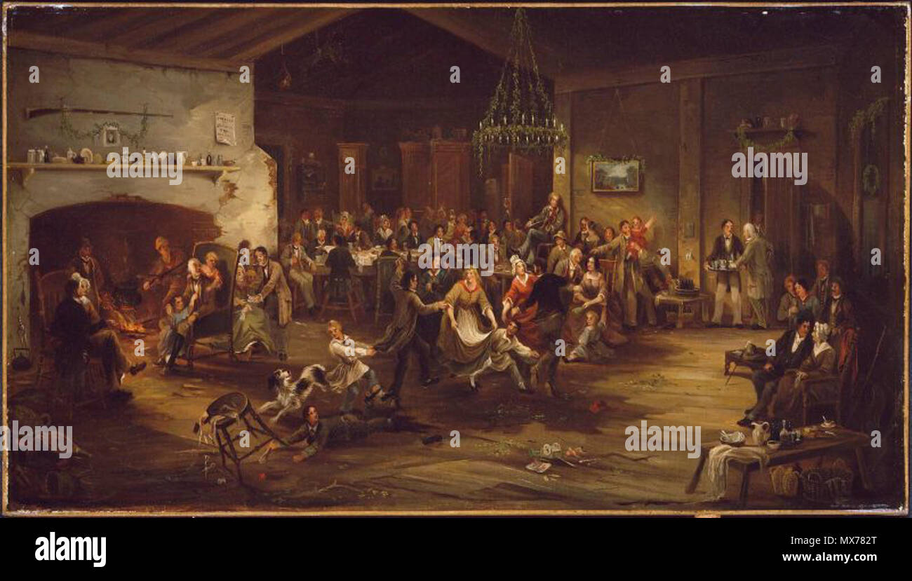 . La fête de Noël. vers 1850. Attribué à : Robert David Wilkie, American, 1827-1903. 43,18 x 76,2 cm (17 x 30 in.). Huile sur toile. Classification : peintures. Musée des beaux-arts de Boston. vers 1850. Attribuée à Wilkie 129 ChristmasParty AttributedTo MFABoston Wilkie ca1850 Banque D'Images