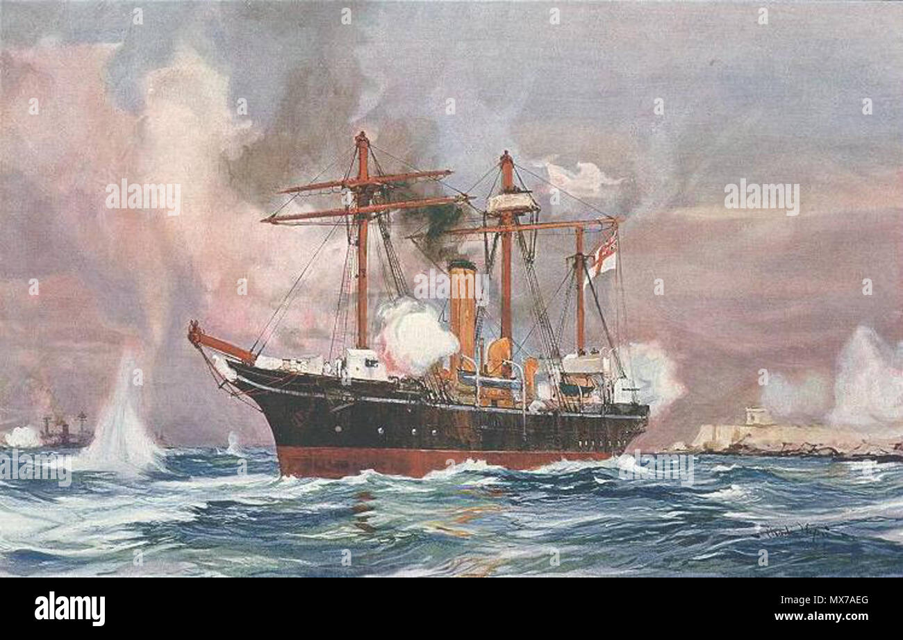 . 'Bien Fait Condor'. Le bombardement d'Alexandrie, 1882 . Publié dans Britannia's pavois, 1901. Lithographie D'après une peinture de Charles Dixon (1872-1934) 140 bombardement d'Alexandrie Banque D'Images