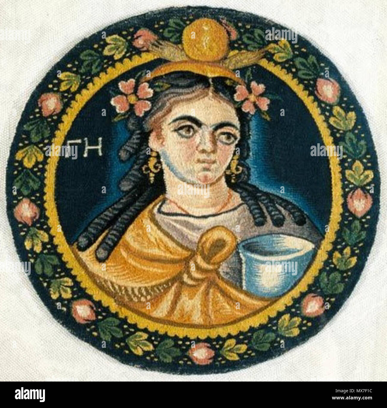. Anglais : textiles coptes avec représentation des Gaia-Isis en médaillon (l'Égypte. 4ème ANNONCE de siècle, 25 cm diam) Musée de l'Ermitage . 4ème siècle. Inconnu 143 textiles coptes avec représentation des Gaia-Isis en médaillon (l'Égypte. 4ème ANNONCE de siècle, 25 cm diam) Hermitage Banque D'Images