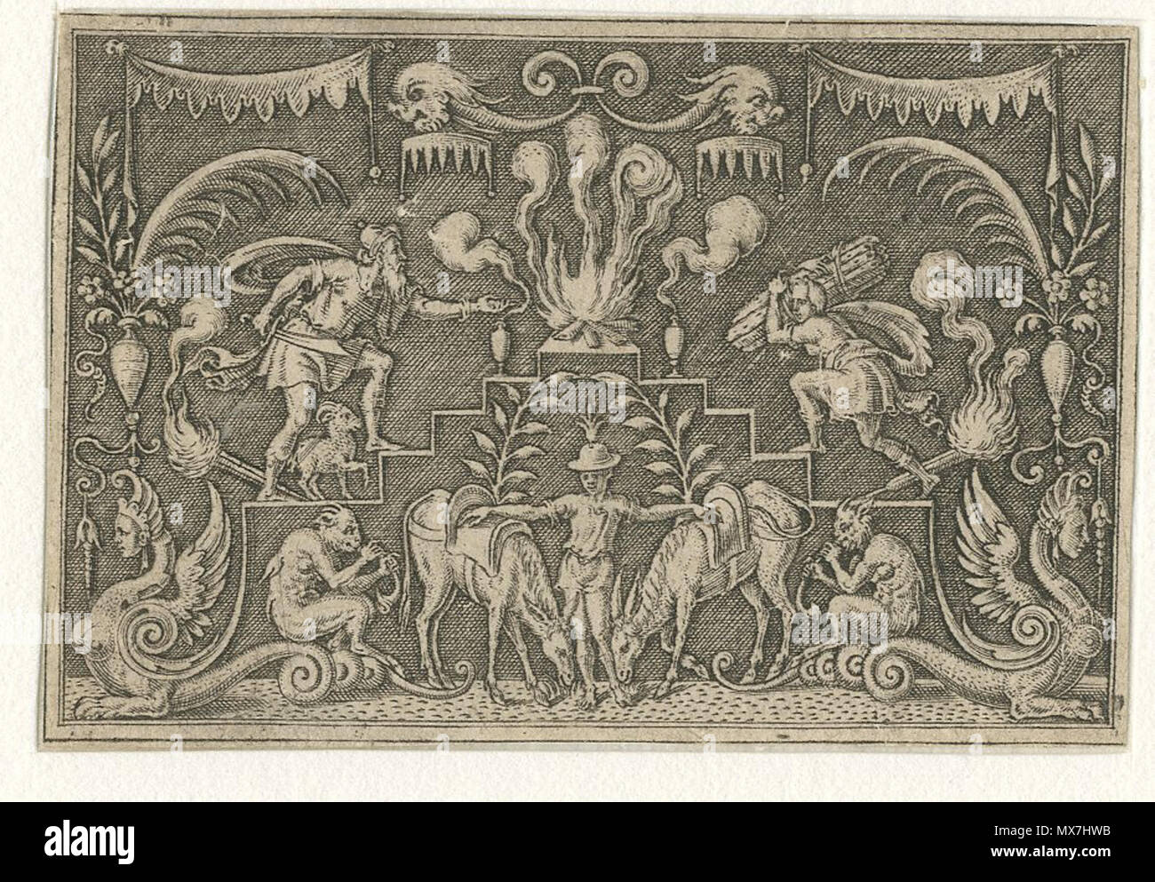 . English : Etienne Delaune, le Sacrifice d'Abraham, gravure au burin, d'avant 1573 . 2 octobre 2013, 14:22:42. Musées de la Ville de Strasbourg 157 Delaune Sacrifice d'Abraham Banque D'Images