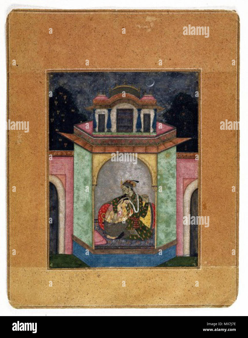 . Dipaka Raga Page d'une série illustrée Ragamala . Au xve ou xvie siècle, un nouveau genre de peinture qui a tenté de capturer des images dans les humeurs des passages célèbres de la musique classique. La musique, connu sous le nom de ragas ou raginis, inspiré des artistes pour créer des scénarios peu-heureux ou triste, calme ou féroce, ayant lieu dans le jour ou la nuit, l'été ou d'hiver, ont été illustrés, encore et encore. Cette peinture représente l'un des plus célèbres ragas, Dipaka, qui signifie "lampe à huile." c'est peut-être le plus passionné et fougueux du ragas, conçu pour être effectuer Banque D'Images