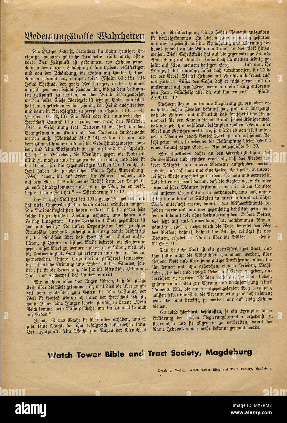 . Polski : Rezolucja przyjęta Świadków Jehowy 7000 przez 25 czerwca 1933 roku w w Berlinie Wilmersdorfer Tennishallen przeciw wprowadzaniu Świadków Jehowy zakazu działalności strona (4). 25 juin 1933. Joseph F. Ruterford (1869-1942) 193 1933-06-25 Erklaerung (seite 4) Banque D'Images
