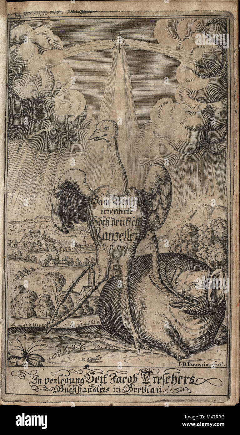 . I.B. Parvicinus Kanzelley Erweiterte Hochdeutsche. Titelkupfer Butschky, aus : Samuel, a-z ! Sam. […] Les Zeitz, Christoph Cellarius/Veit Jakob Trescher, 1659/60. Leipzig, Universitätsbibliothek, 8-B.S.T.127 . 1659/60. Samuel von Butschky Kanzelley 195 Erweiterte Hochdeutsche Banque D'Images